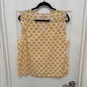 J. Crew Yellow Ruffled Blouse with Rounded Neckline